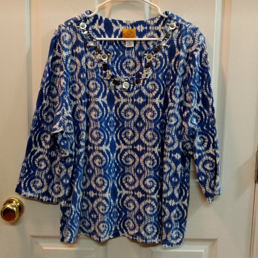 Women's Blue and White Plus Size Top